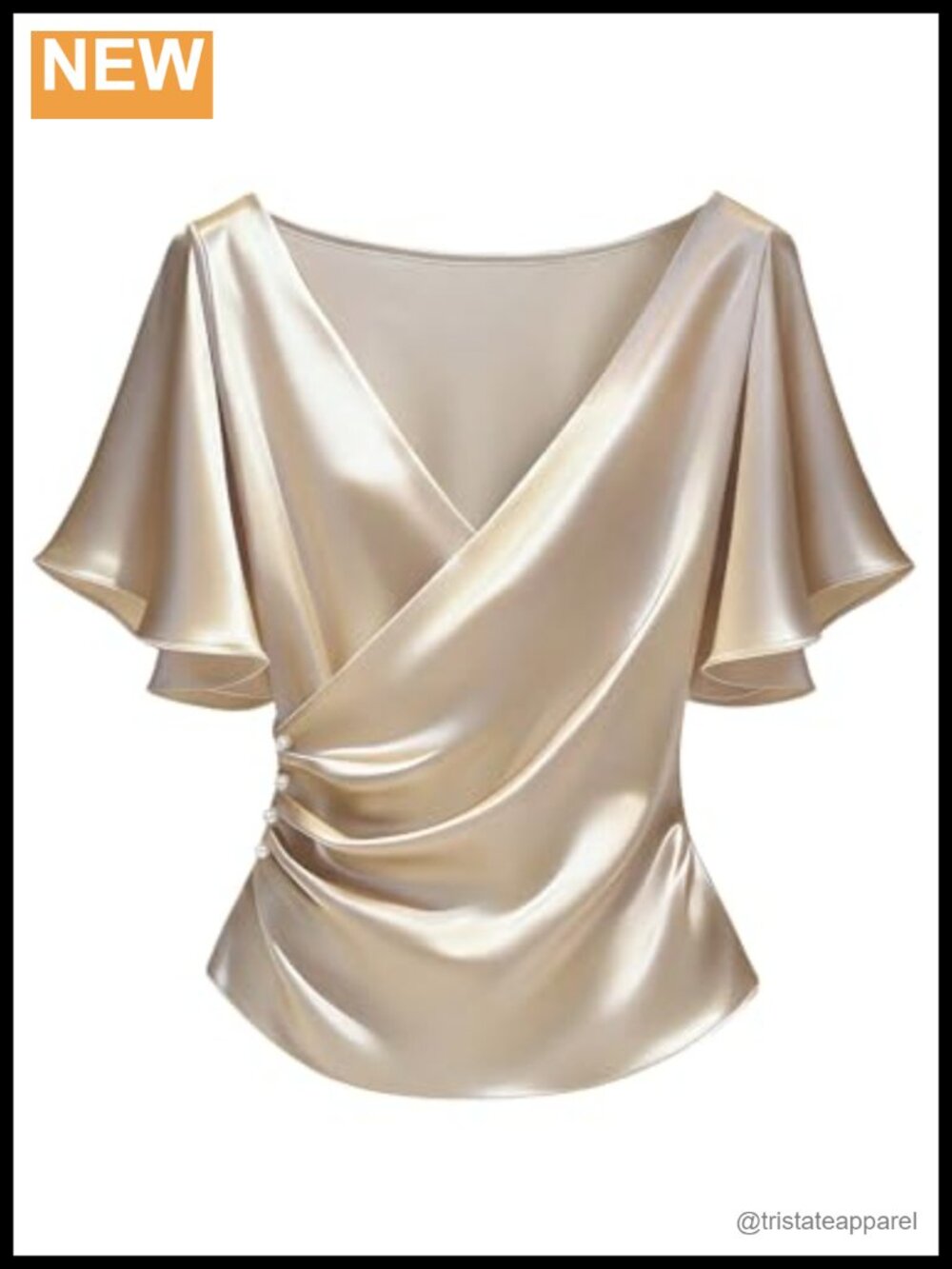 Women's Satin Wrap Blouse V-Neck Short Sleeve Ruched Side Office Work Top